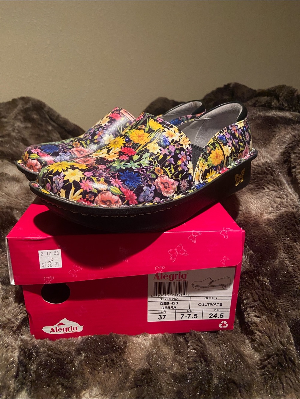 Alegria Black Floral Slip-On Clogs